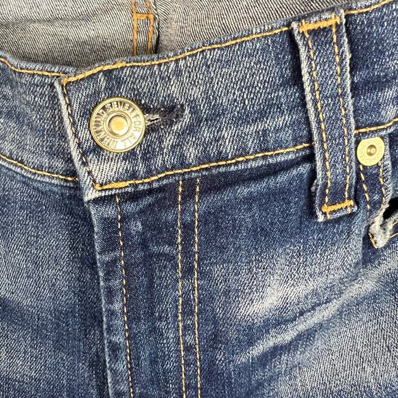 7 For All Mankind Blue Distressed Straight Leg Jeans - Picture 5 of 10